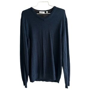 Calvin Klein V-Neck Extra Fine 100% Merino Wool Navy Blue Sweater Size Medium